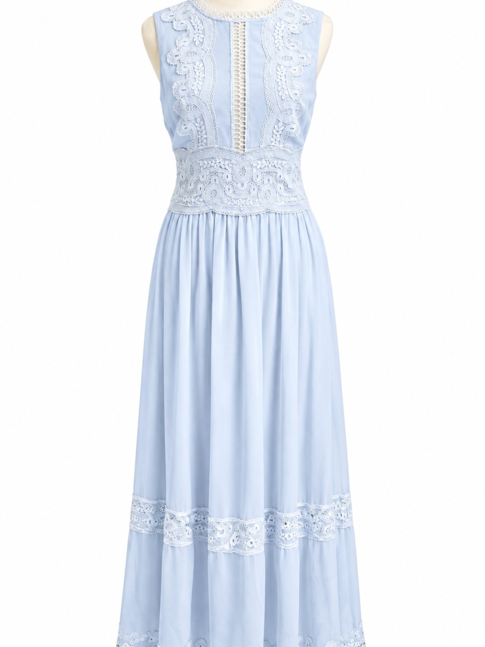 Ina Light Blue Maxi Dress/ Prom/Wedding/ Date Night Dress with Lace Inserts